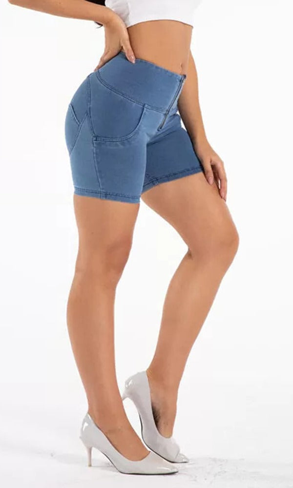 Women's SHORTS Melody MW+ Zipper Shorts Denim JEGGING SHORTS Blue – MWPants