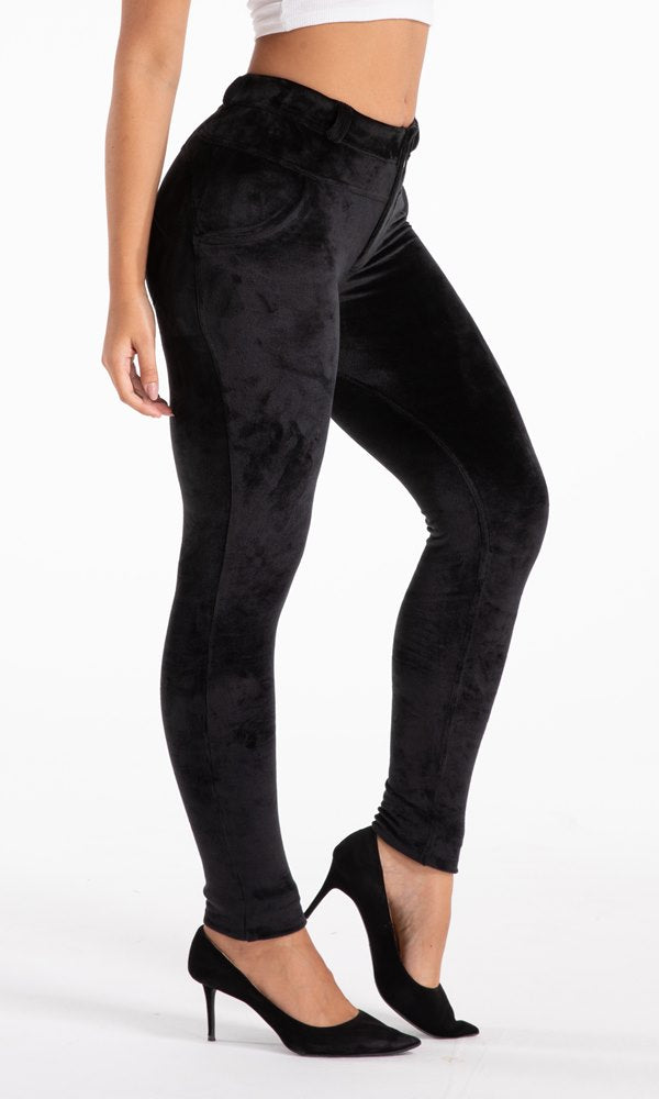 Women's push-up pants MW velvet pants black cozy winter pants – MWPants