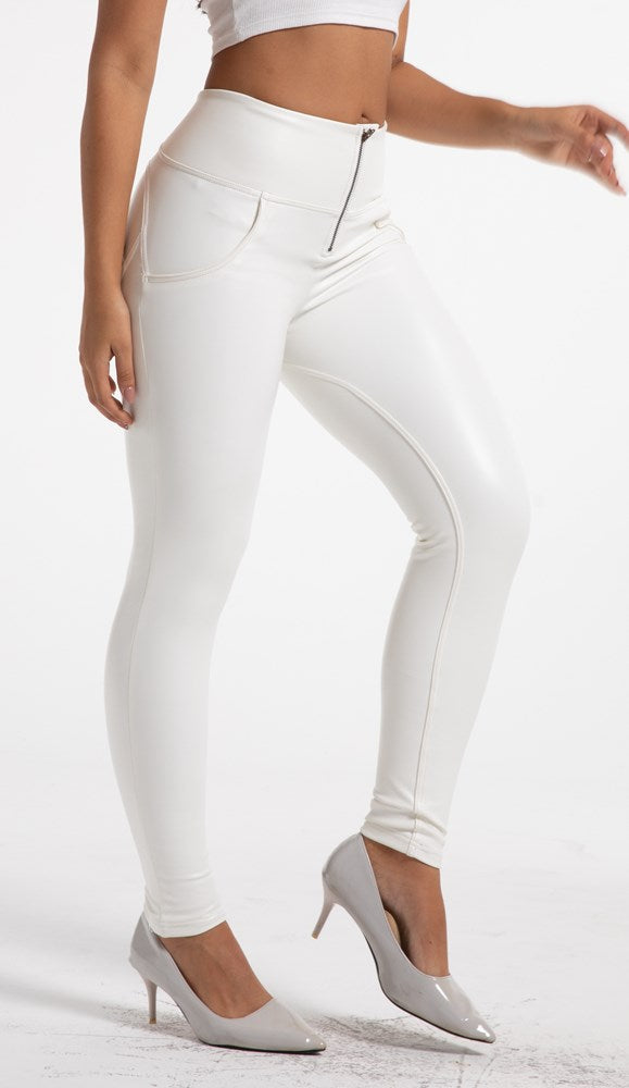 Faux leather pants thermal winter warm women's pants MW+Zipper white –  MWPants