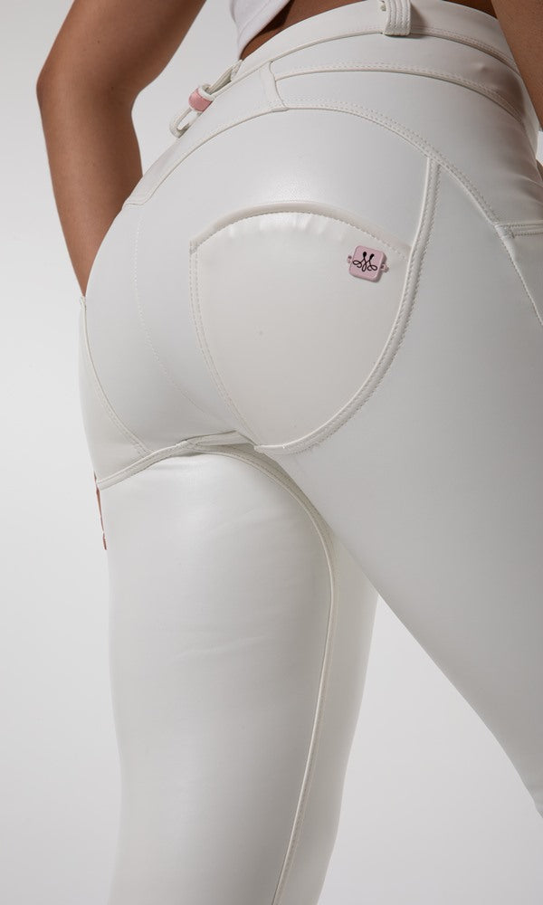 Damen Hosen Melody MW Pu-Lederhose Weiß Regular Waist Skinny Größen : XXS-XS-S-M-L-XL-XXL-3XL