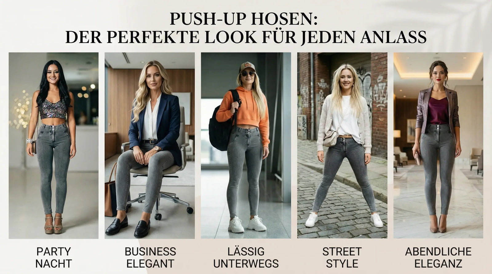 Graue Jeggings Push Up MW Pants