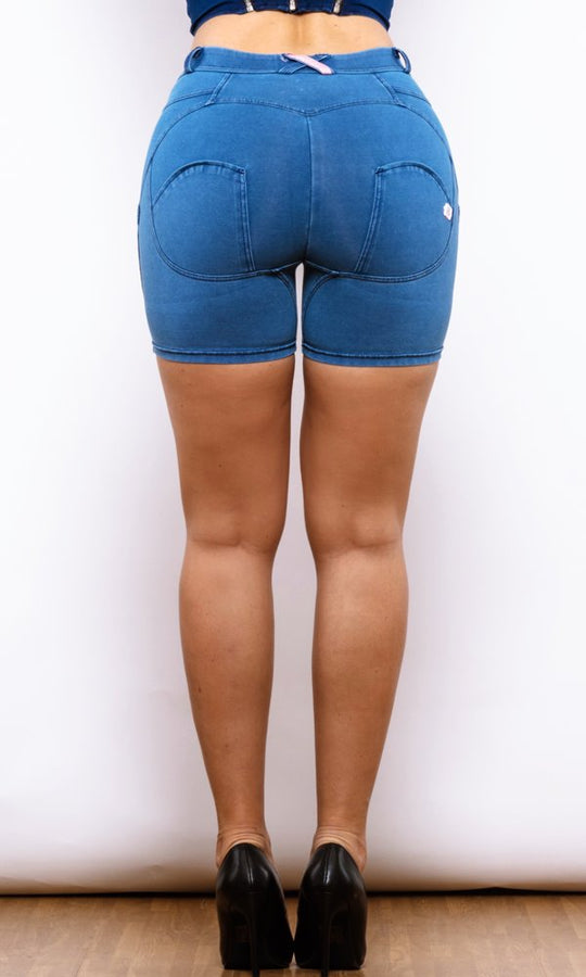 Damen Push Up Jeans Shorts MW Shorts Sexy Blau Streifen