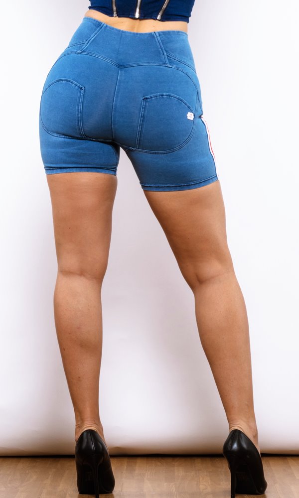 MW Damen Push Up Sexy Jeans-Shorts Blau High Waisted 