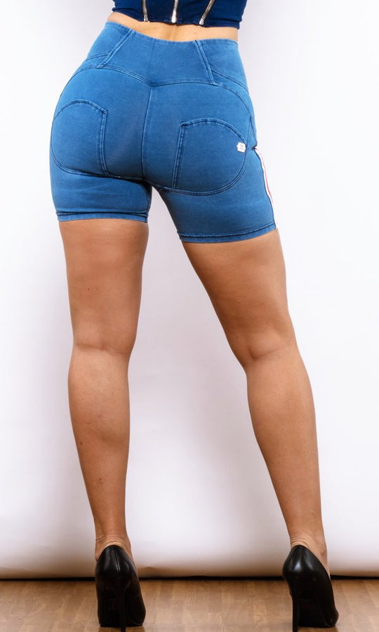 MW Damen Push Up Sexy Jeans-Shorts Blau High Waisted 