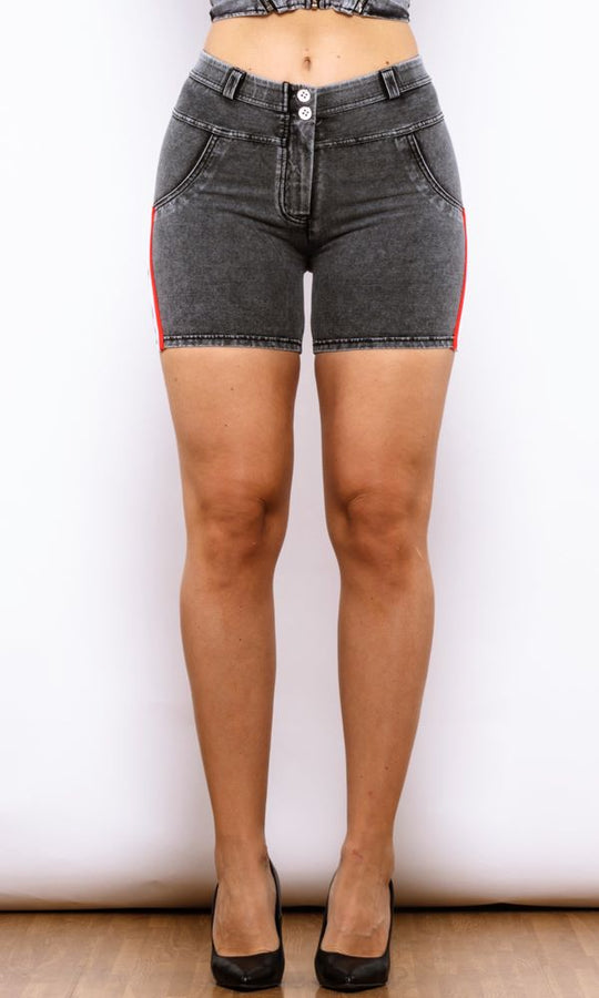 PUSH UP Shorts Atmungsaktive MW Jeans Shorts Grau Streifen