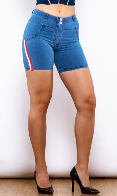 Damen Push Up Jeans Shorts MW Shorts Kaufen Blau Streifen