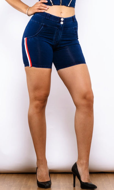 Damen Jeans-Shorts Kaufen Push UP MW Shorts Dunkelblau Streifen