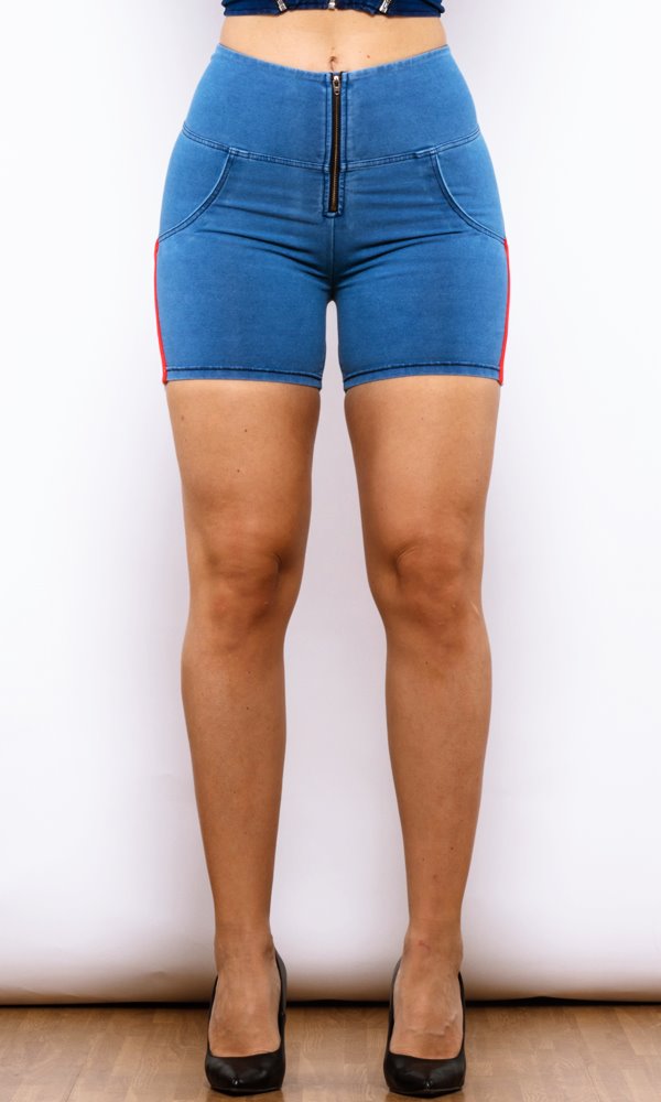 MW Damen Push Up Sexy Shorts Blau High Waisted 