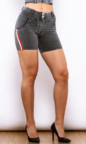 PUSH UP Shorts MW Jeans Shorts Grau Streifen 