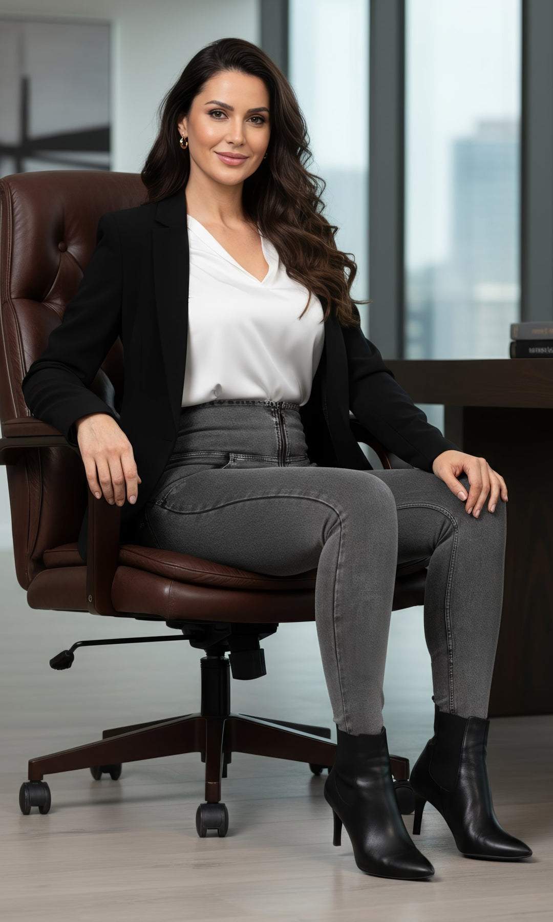 Damen High Waist Push Up Jeans grau von MW zipper attraktive, schmeichelhafte Jeans aus hochwertigem Stoff mit zeitgemäßem Design