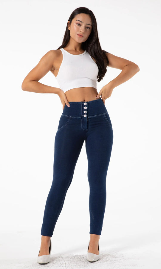 Damenjeans dunkelblau, High Waist, Push Up Effekt modische, figurverbessernde Hose für elegante und legere Styles