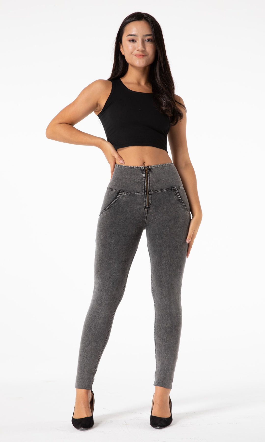 Moderne graue Push Up Jeans Damen High Waist von MW Zipper  perfekte Passform, Komfort und Style für modebewusste Frauen