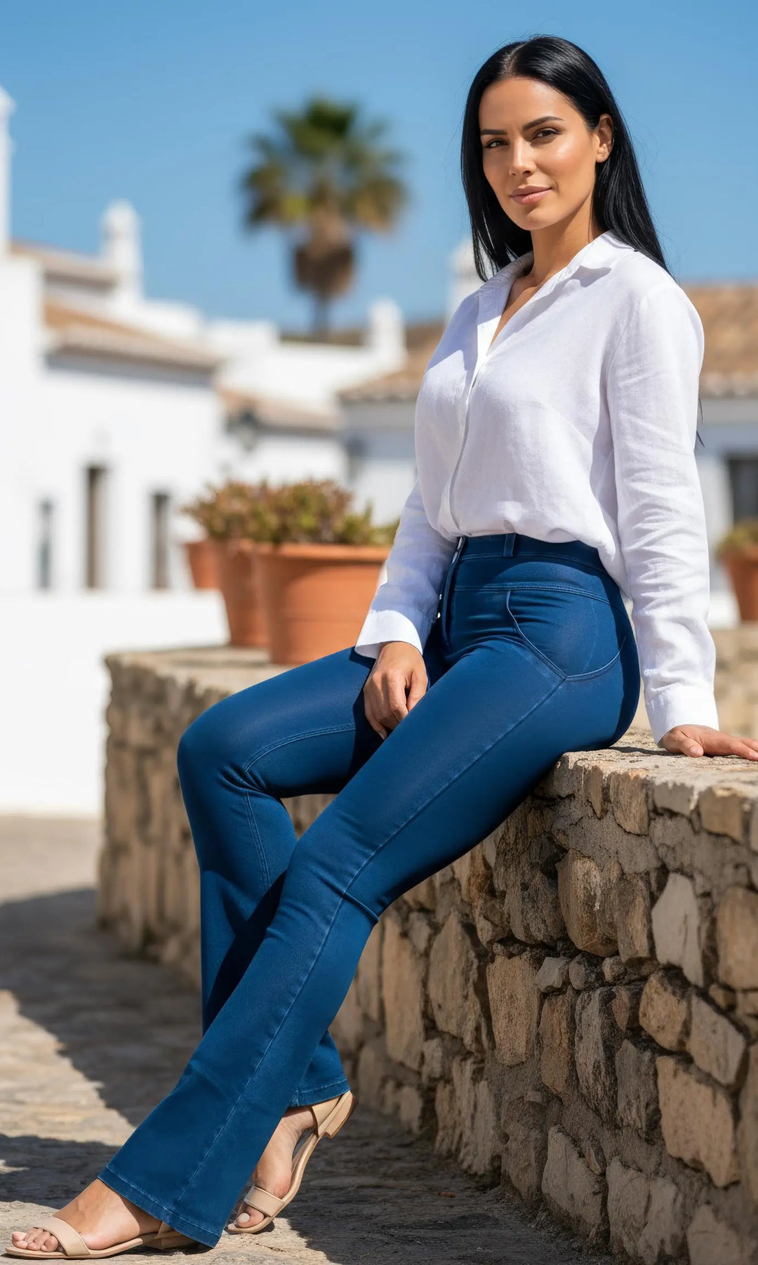 Dunkelblaue MWPants Push Up Jeans flared, figur-verbessernd und komfortabel, optimal für trendbewusste Outfits.