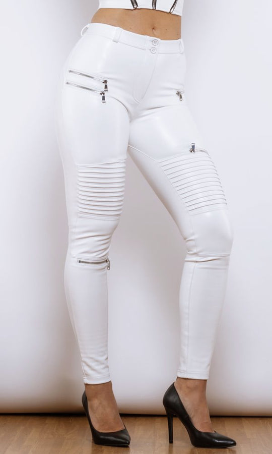 MW Faux Leather Pants Biker White