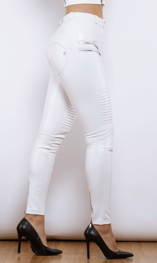 MW Faux Leather Pants Biker White