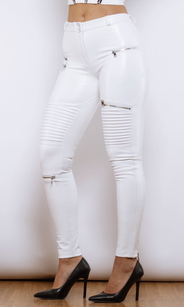 MW Faux Leather Pants Biker White