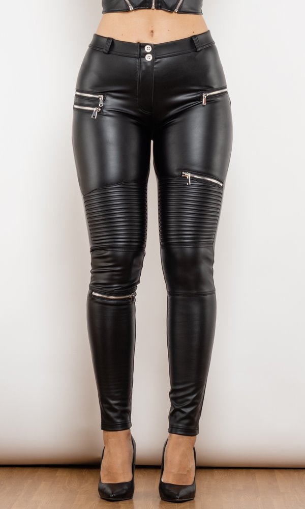 MW PUSH-UP Pu-Lederhose Biker Schwarz Matt