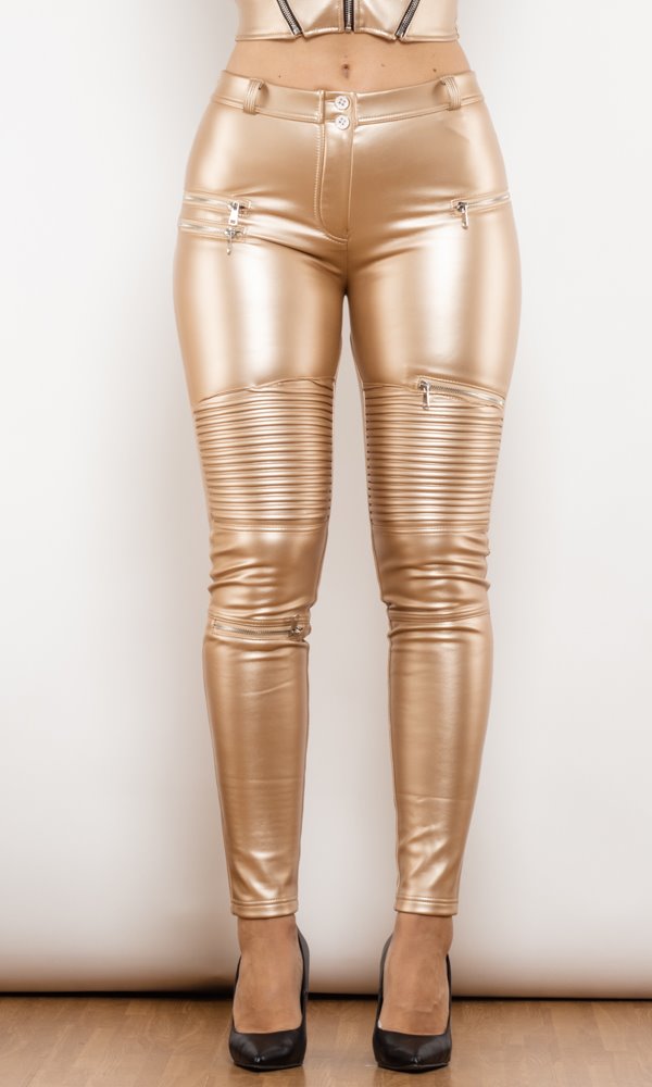 Gold faux leather leggings best sale