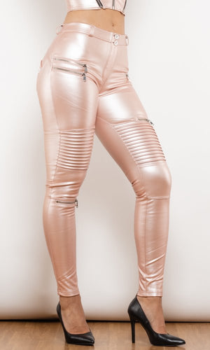 MW Pu-Lederhose Push-UP LEGGINGS Biker Rosa