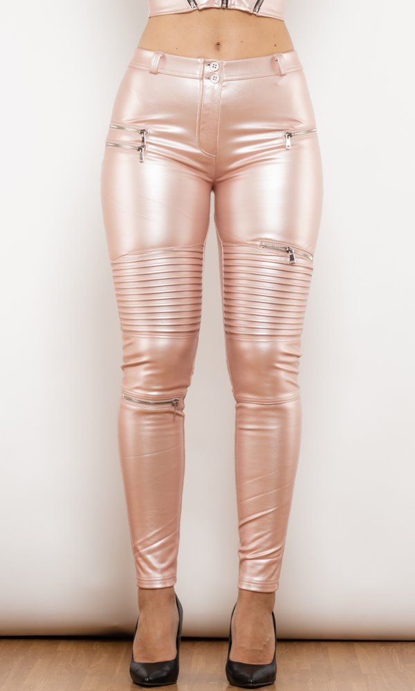 MW Pu-Lederhose Push-UP LEGGINGS Biker Rosa
