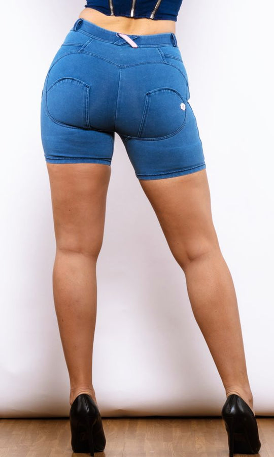 Damen Push Up sexy Jeans Shorts MW ShortsBlau Streifen