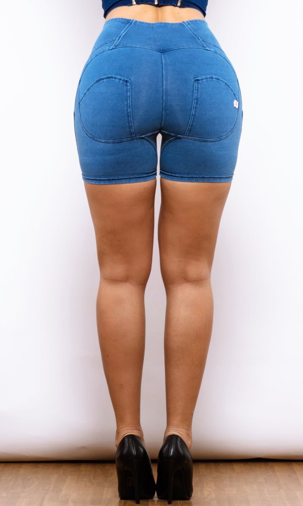 MW Damen Push Up Sexy Shorts Blau High Waisted 