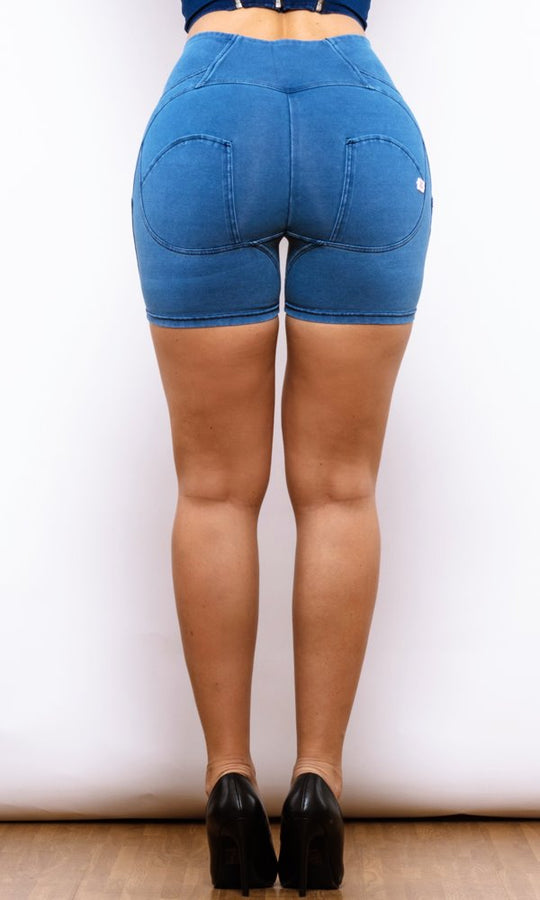 MW Damen Push Up Sexy Shorts Blau High Waisted 