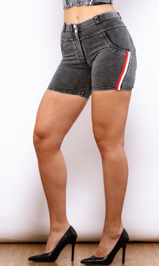 PUSH UP Shorts MW Sexy Jeans Shorts Grau Streifen