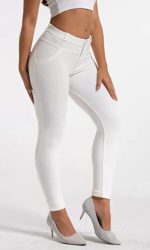 Damen Hosen Melody MW Classic Weiß Baumwolle Leggings Bi-Elastisch alle Größen: XXS-XS-S-M-L-XL-XXL-3XL