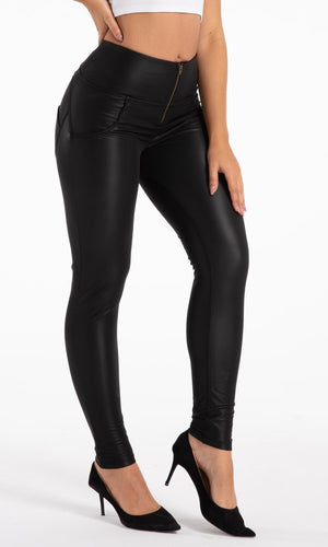 Damen Hosen Melody MW+ Zipper Pu-Lederhose Schwarz Matt Warme Kunstlederhose alle Größen : XXS-XS-S-M-L-XL-XXL-3XL