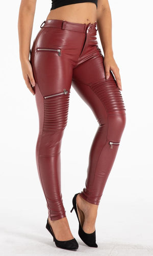 MW Push-Up Damen Hose Biker Wein Rot