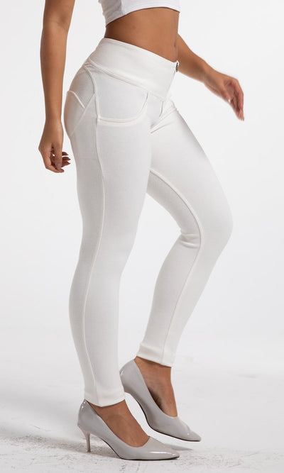 Damen Hosen hohe Taille Melody MW+ Zipper Classic Weiß