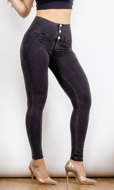 PUSH-Up Jeans MW+ Jeggings Schwarz Damen Hosen Skinny High Waist alle Größen : XXS-XS-S-M-L-XL-XXL-3XL Online Bestellen
