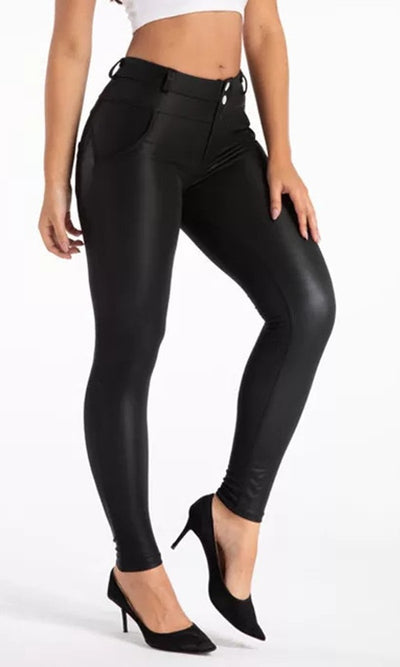 Melody MW Pu-Leder Schwarz Matt Damen Hosen Warme Winter Leggings XXS-XS-S-M-L-XL-XXL-3XL