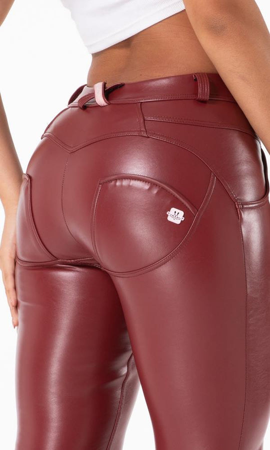 Leggings Pu-Lederhose Damen Weinrot Regular Waist