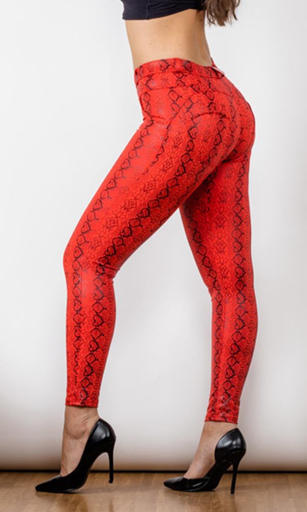 Damen Hosen Melody MW Schlangenmuster Rot Leggings Online Kaufen