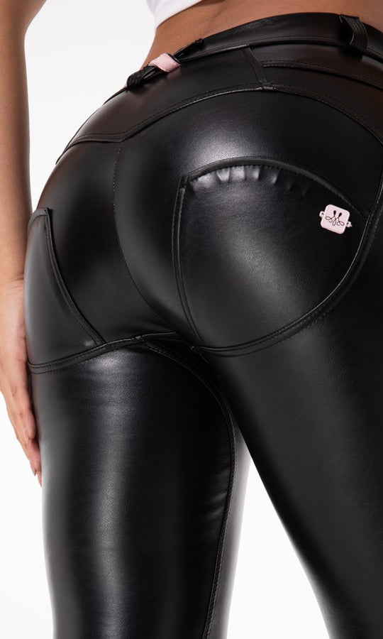 Damen Hosen Pu-Lederhosen Melody MW Pu-Leder Schwarz Regular Waist