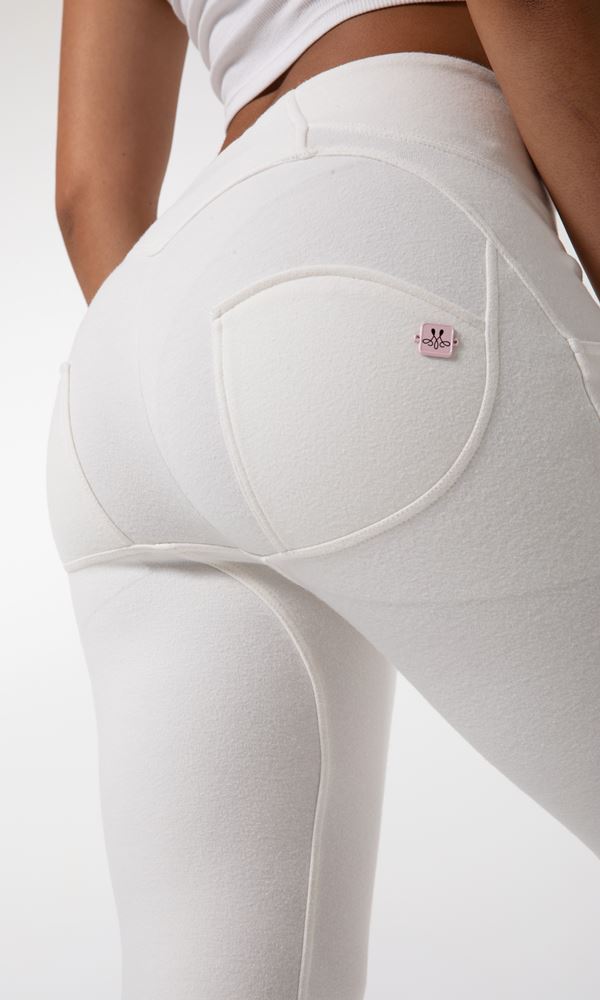 Damen Hosen hohe Taille Melody MW+ Zipper Classic Weiß Baumwolle Leggings