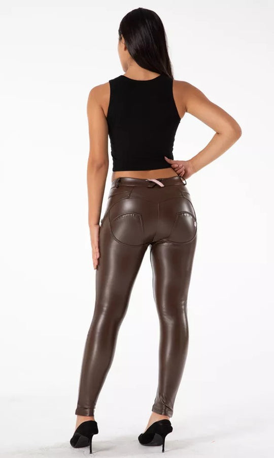 Damen Hosen Melody MW Pu-Lederhose Braun Kunstleder Regular Waist Skinny größen: XXS-XS-S-M-L-XL-XXL-3XL