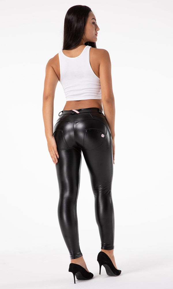 Damen Hosen Pu-Lederhosen Melody MW Pu-Leder Schwarz warme gefütterte Kunstleder-Hosen